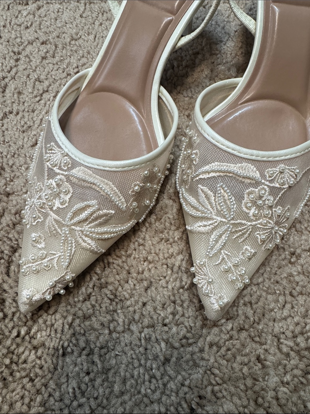 Zara Embroidered lace and beaded Pointed Toe Slingback Heels - Cream - Picture 4 of 4